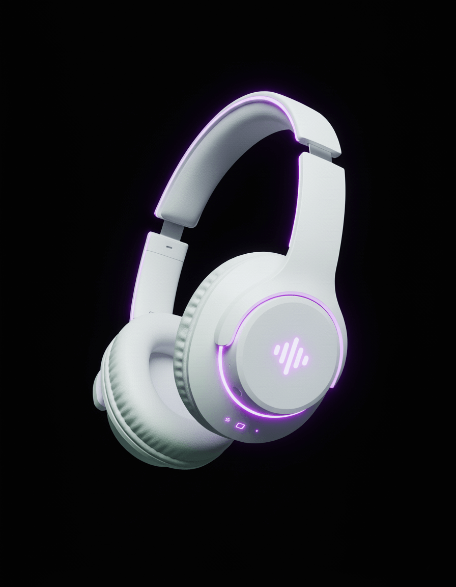 a white headphones with purple lights